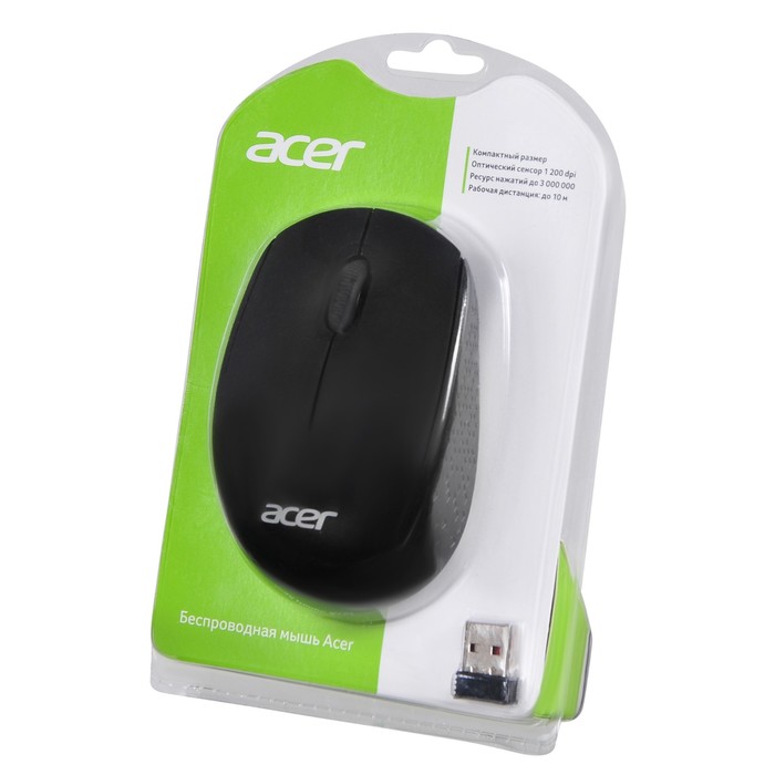 Мышь Acer OMR020 черный оптическая (1200dpi) беспроводная USB для ноутбука (3but) - фото 51644503