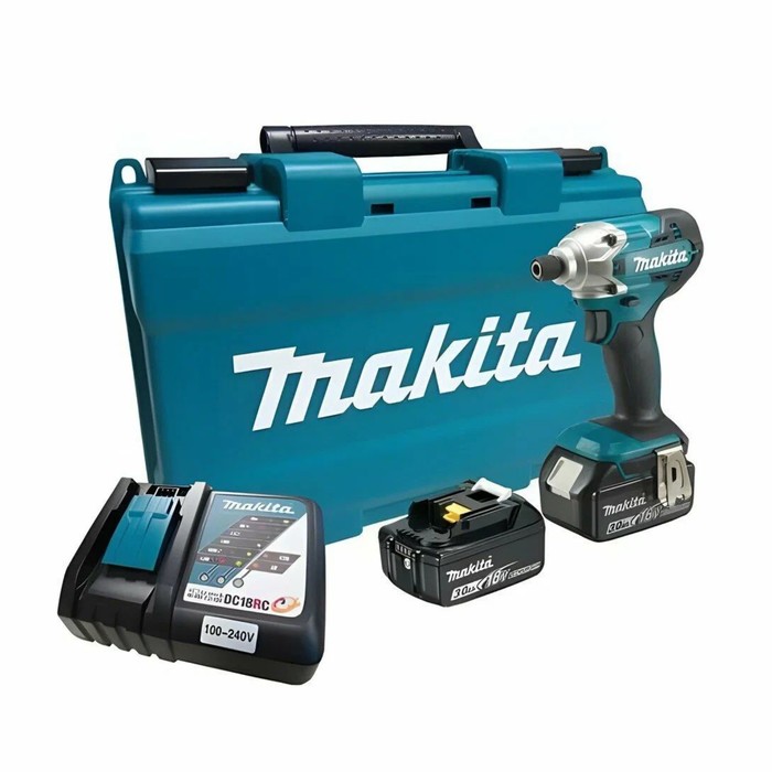 Дрель-шуруповерт Makita DTD156RFE, ударная, 18 В, 2х3 Ач, 2500 об/мин, 6-ти гр 1/4