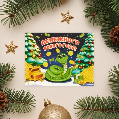 Мини-открытка новогодняя «Денежного Нового Года!», 9 х 7 см