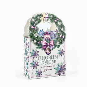 Коробка новогодняя складная «Новогодний венок» 18 х 30 х 7 см (комплект 2 шт)