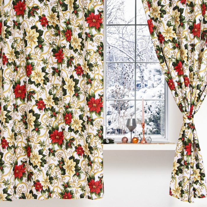 Комплект штор для кухни с подхватами «Доляна. Праздничные украшения», 2 шт., белые, 145×180 см - Фото 1