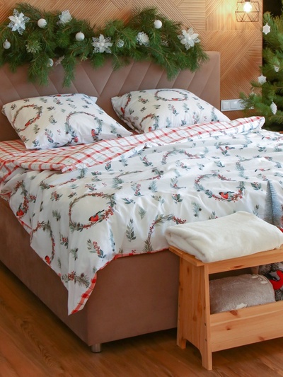 Постельное бельё евро «Этель. Снегири», поплин