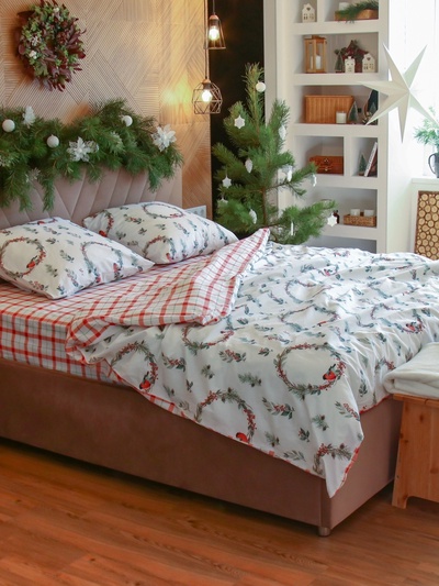 Постельное бельё евро «Этель. Снегири», поплин