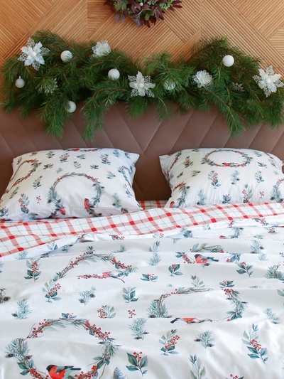 Постельное бельё евро «Этель. Снегири», поплин