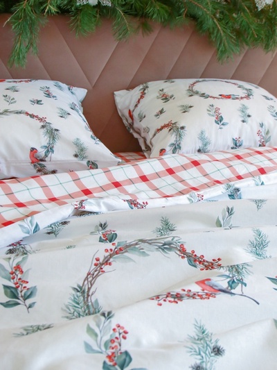 Постельное бельё евро «Этель. Снегири», поплин