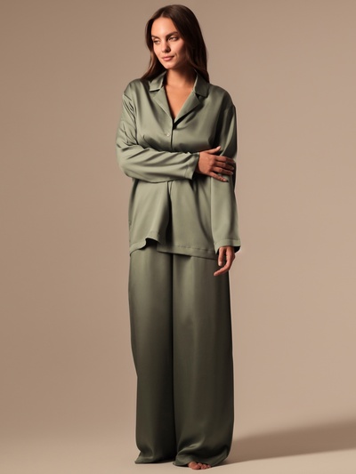 Пижама женская (рубашка, брюки) SL HOME Tensel Home, размер L, зелёная