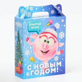 Подарочная коробка Новогодняя ПОДАРОК ХРОМ «Смешарики» лицензия 17?6.8?20.8 см (+4 см). (комплект 5 шт)