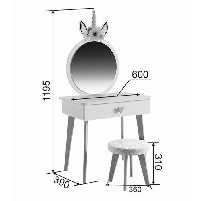 Набор мебели детский Единорожка, 60 х 38,4 х 119,5, белое дерево/белый плюш
