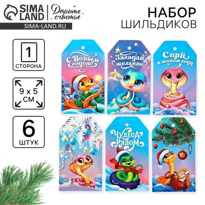 Шильдик новогодний декоративный в наборе «Змея», 5×9 см