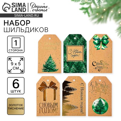 Шильдик декоративный в наборе «С Новым годом», крафт, 9×5 см, тиснение