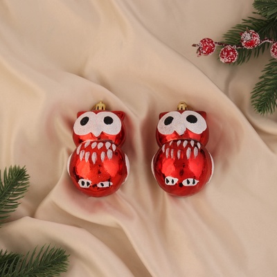Ёлочные игрушки 2 шт. «Зимнее волшебство. Сова с большими глазами» пластик, 8.5×5 см, красный