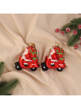 Ёлочные игрушки 2 шт. «Дед Мороз на мотоцикле», 10?9.5 см, красный (комплект 2 шт)