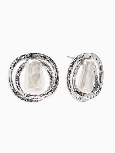 Серьги с жемчугом «Бусина», двойной круг, цвет серебро