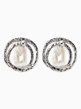 Серьги с жемчугом «Бусина» двойной круг, цвет серебро  (артикул 10470745)  большой выбор товаров оптом и в розницу по низким ценам с доставкой