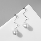 Серьги с жемчугом «Бусина» спираль, цвет серебро - Фото 4