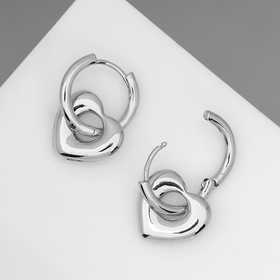 Серьги металл «Сердца» ритм, цвет серебро 10470778