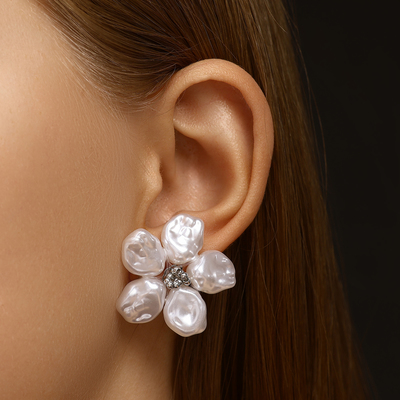 Серьги с жемчугом «Эксклюзив», цветок, цвет серебро