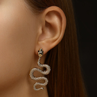 Серьги металл «Змея» пламенное желание мини, цвет белый в золоте - Фото 2