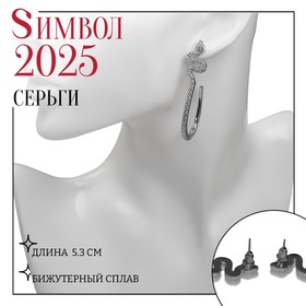 Новый год! Символ года 2025! Серьги металл «Змея» грациозная, круг, цвет серебро