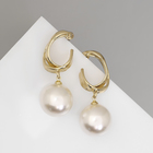 Серьги с жемчугом «Бусина» крупная, цвет золото - Фото 4