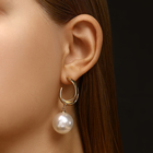 Серьги с жемчугом «Бусина» крупная, цвет золото - Фото 2