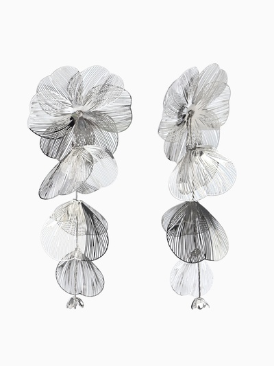 Серьги висячие «Цветок», каталея, цвет серебро, 10 см