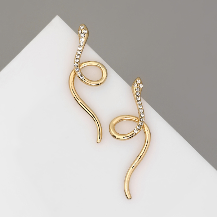 Серьги металл «Змея» миниатюрные мини, белые в золоте