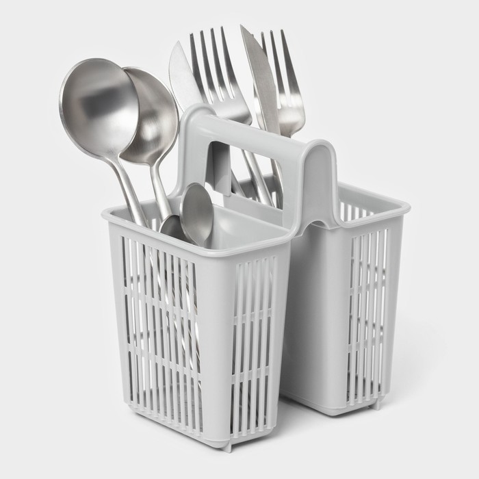 Сушилка для столовых приборов, 2 отделения, 10.1×13.8×16 см, цвет серый - Фото 1