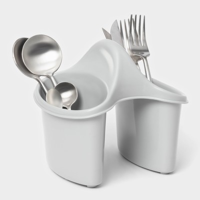 Сушилка для столовых приборов, 2 отделения, 17×15.2×16 см, серая