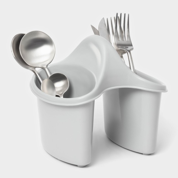 Сушилка для столовых приборов, 2 отделения, 17×15.2×16 см, серая - Фото 1