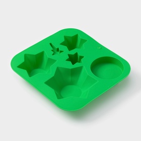Форма для выпечки новогодняя Доляна «Новогодний набор», силикон, 20.5×22×3.5 см, 6 ячеек, зелёная