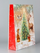 Пакет подарочный новогодний ламинированный «Зверята у ёлки», 33×42.5×10 см - Фото 3