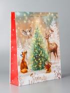 Пакет подарочный новогодний ламинированный «Зверята у ёлки», 33×42.5×10 см - Фото 4