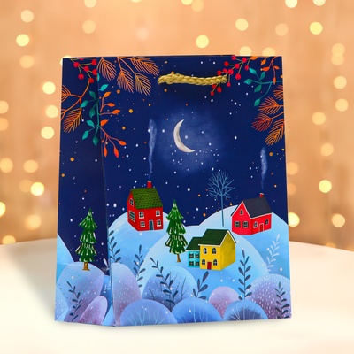 Пакет подарочный новогодний ламинированный «Зимняя ночь», 11.5×14.5×6.5 см