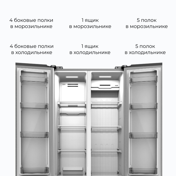 Холодильник DELVENTO VSG96101, двухкамерный, класс А+, 477 л, No Frost, инвертор, серый - фото 51639483