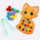 Сортер деревянный «Котёнок» с помпонами и пинцетом, 15×21 см - Фото 3