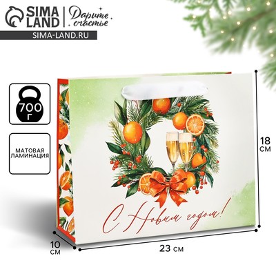 Пакет подарочный новогодний ламинированный «С Новым годом», MS 18×23×10 см