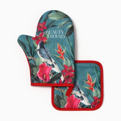 Кухонный набор «Доляна» Beauty: варежка-прихватка 20×27 см, прихватка 17×17 см, изумрудный