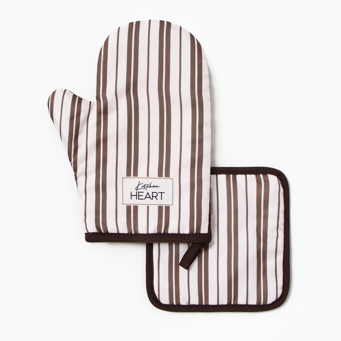 Кухонный набор «Доляна» Kitchen: варежка-прихватка 20×27 см, прихватка 17×17 см - Фото 1