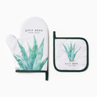 Кухонный набор «Доляна. Алоэ вера»: варежка-прихватка 20×27 см, прихватка 17×17 см - Фото 2