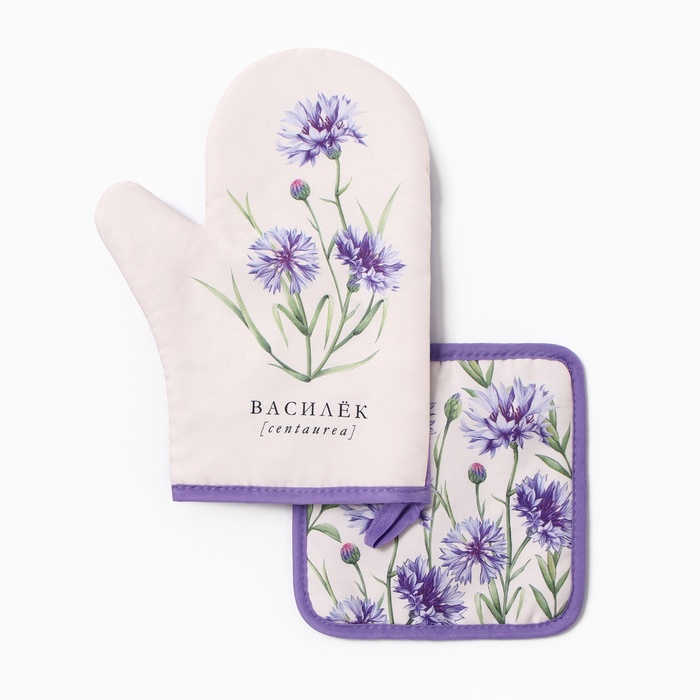 Набор кухонный «Василек» варежка-прихватка 20×27 см, прихватка 17×17 см 100% п/э - Фото 1