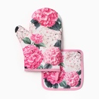 Набор кухонный «Гортензия» варежка-прихватка 20×27 см, прихватка 17×17 см 100% п/э - Фото 1