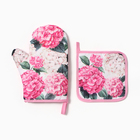 Набор кухонный «Гортензия» варежка-прихватка 20×27 см, прихватка 17×17 см 100% п/э - Фото 2