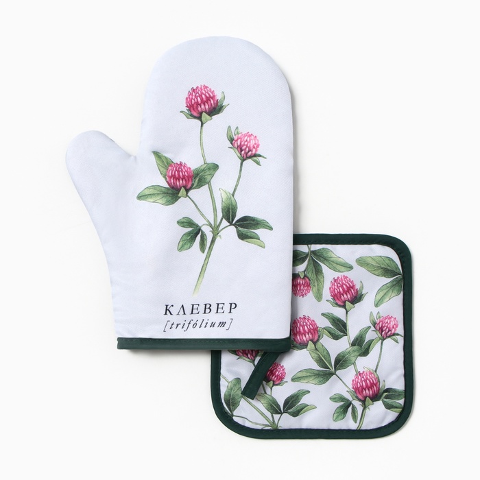 Набор кухонный «Клевер» варежка-прихватка 20×27 см, прихватка 17×17 см 100% п/э - Фото 1