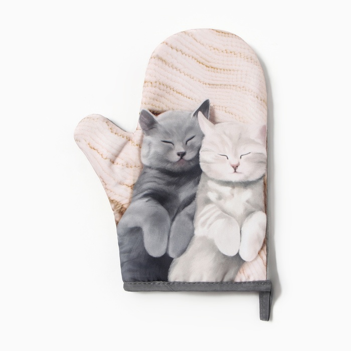 Варежка-прихватка «Котики», 20×27 см,100% п/э - Фото 1