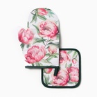 Набор кухонный «Пионы» варежка-прихватка 20×27 см, прихватка 17×17 см 100% п/э - Фото 1