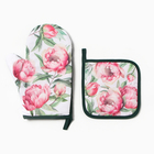 Набор кухонный «Пионы» варежка-прихватка 20×27 см, прихватка 17×17 см 100% п/э - Фото 2