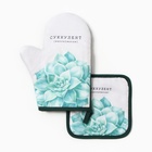 Кухонный набор «Доляна. Суккулент»: варежка-прихватка 20×27 см, прихватка 17×17 см - Фото 1