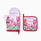 Набор кухонный «Тюльпаны» варежка-прихватка 20×27 см, прихватка 17×17 см 100% п/э - Фото 2