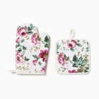 Кухонный набор 2 пр. Доляна Цветы розов. прихватка 17*17см, Варежка-прихватка 26*16см,100%хл - фото 25527654